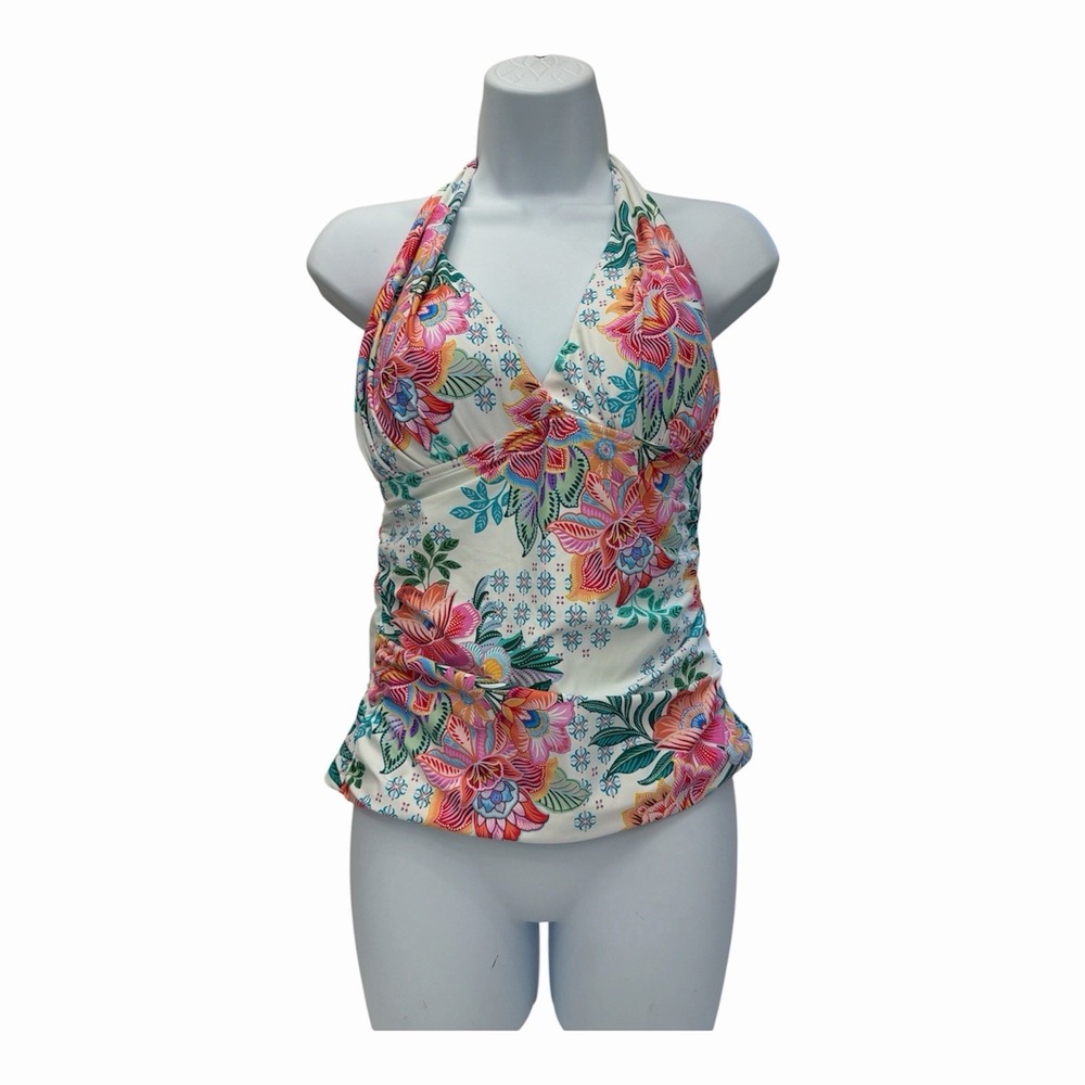 La Blanca Rivera Resort Halter Goddess Tankini Top, White / Multi, Size16 $105